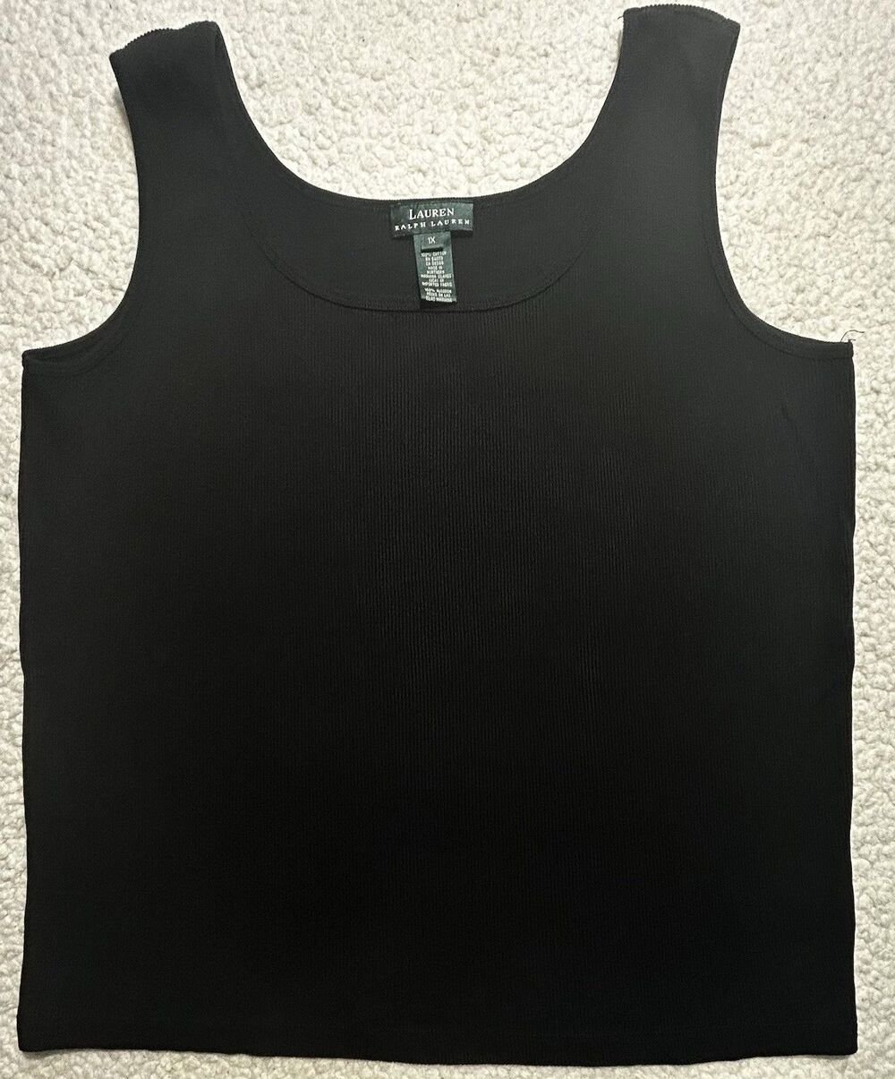 Lauren Ralph Lauren Womens Tank Top Size 1X Black Ribbed Knit 100% Cotton Tank